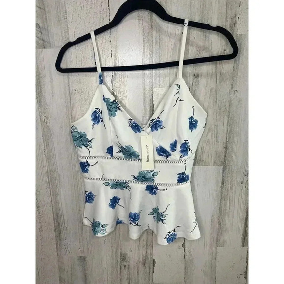 Francesca's Sofia Surplice Floral Top White Sleeveless Peplum Blouse M - Picture 2 of 9